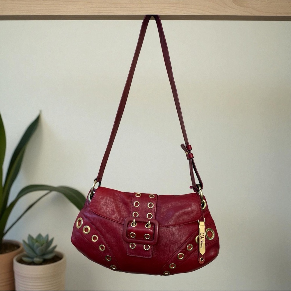 Cole Haan Womens Handbag Red Leather Metal Hardware Saddlebag Crossbody - Picture 1 of 11